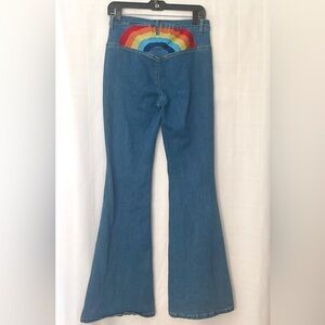 Altar'd State Blue Jeans with Rainbow embroidered Flare leg